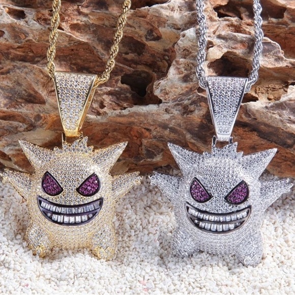 Iced Out 3D Cartoon Character Icy CZ Diamonds 14K Gold Plated Necklace - Picture 7 of 8